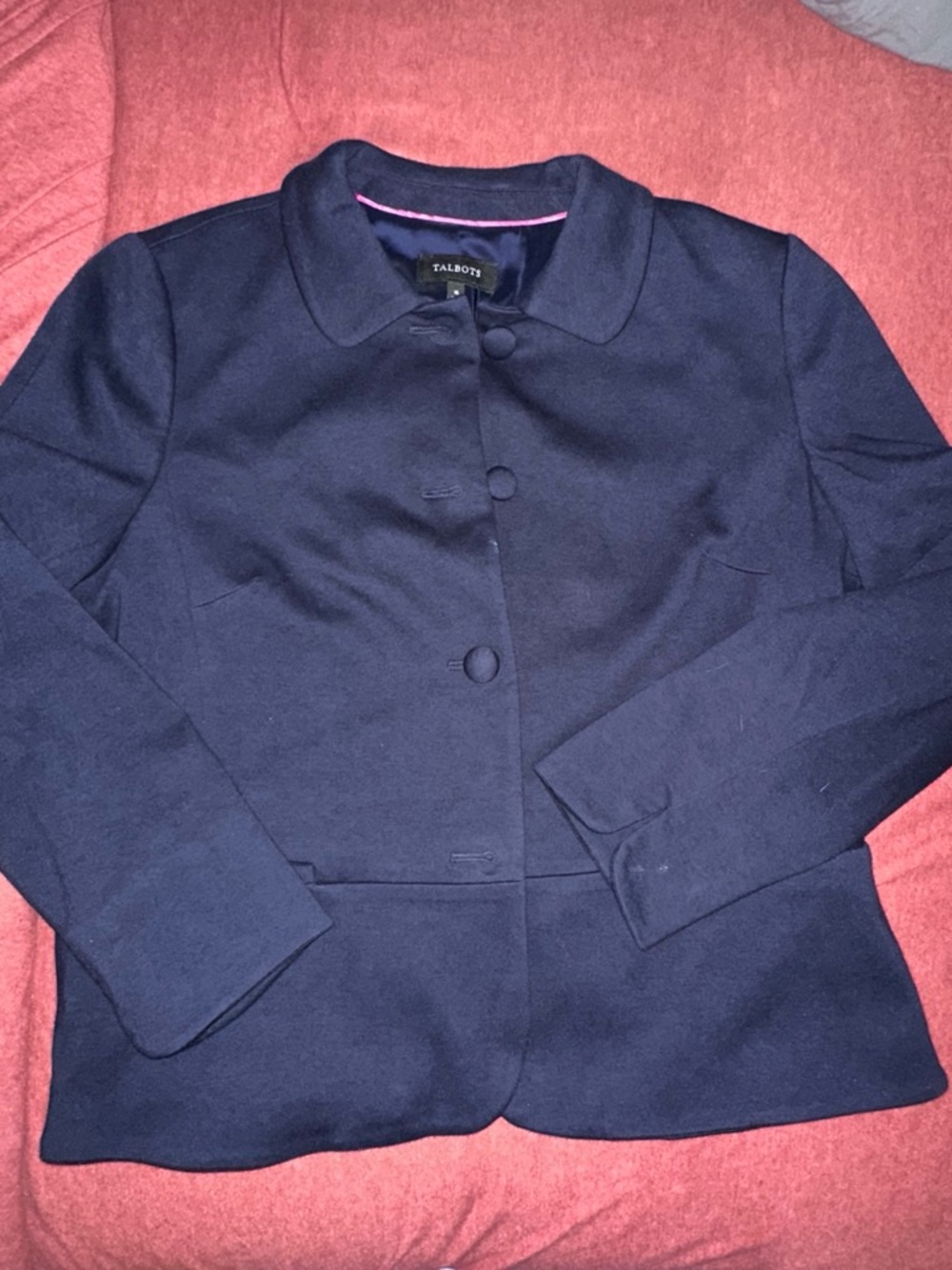 Talbots Navy Rounded-Collar Button Jacket